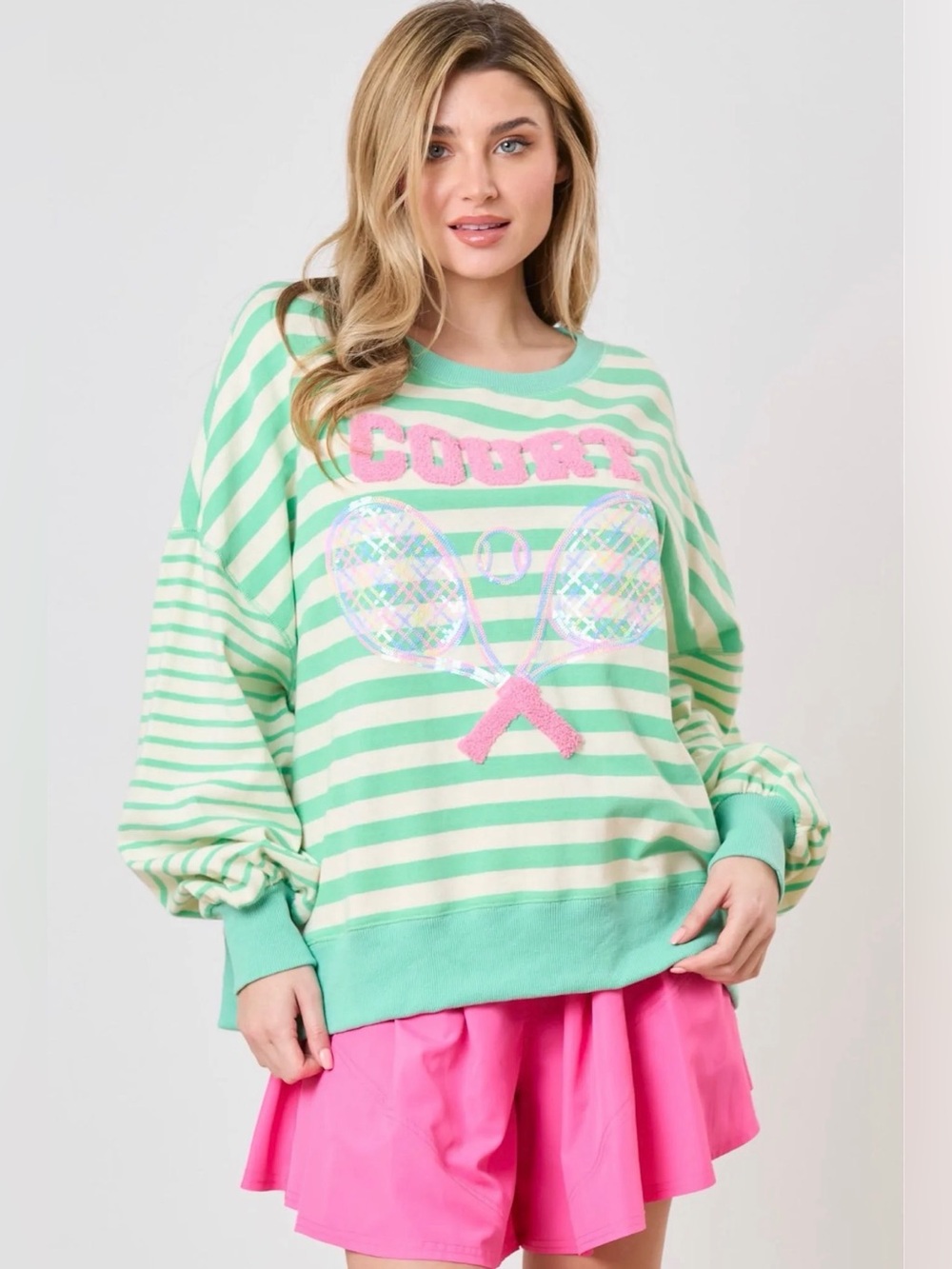New sweatshirt peach love tennis court small medium large